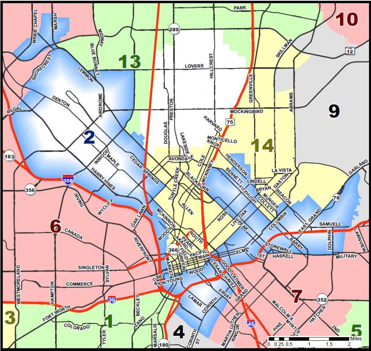 Dallas konseho ng lunsod ng distrito mapa